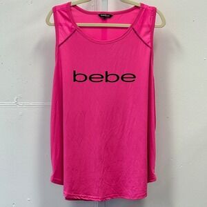 Bebe Sport Womens 2X Hot Pink Logo Mesh Panel Sleeveless Athletic Tank Top